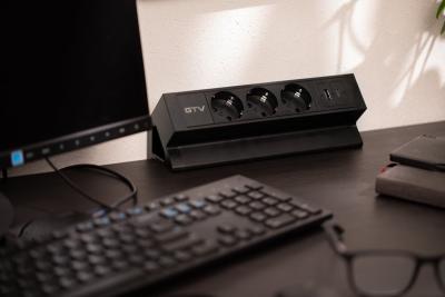 Möbelsteckdose BASCO, 3xSCHUKO, USB A+C, Kabel 1,5 m, schwarz