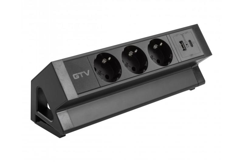 Möbelsteckdose BASCO, 3xSCHUKO, USB A+C, Kabel 1,5 m, schwarz