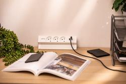 Basco Möbel-Steckdose, 3 x Steckdose mit Erdung, USB A+C, 1,5 m Kabel, weiß mit Montage