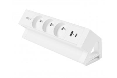 Basco Möbel-Steckdose, 3 x Steckdose mit Erdung, USB A+C, 1,5 m Kabel, weiß mit Montage