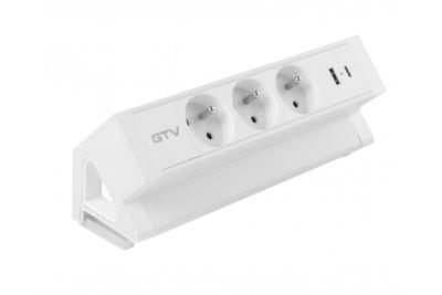 Basco Möbel-Steckdose, 3 x Steckdose mit Erdung, USB A+C, 1,5 m Kabel, weiß mit Montage
