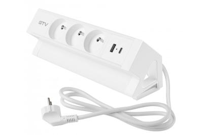 Basco Möbel-Steckdose, 3 x Steckdose mit Erdung, USB A+C, 1,5 m Kabel, weiß mit Montage