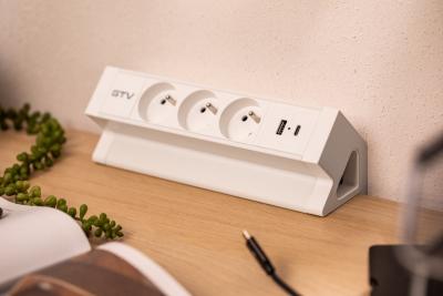 Basco Möbel-Steckdose, 3 x Steckdose mit Erdung, USB A+C, 1,5 m Kabel, weiß mit Montage
