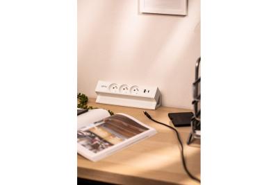 Basco Möbel-Steckdose, 3 x Steckdose mit Erdung, USB A+C, 1,5 m Kabel, weiß mit Montage