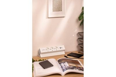 Basco Möbel-Steckdose, 3 x Steckdose mit Erdung, USB A+C, 1,5 m Kabel, weiß mit Montage