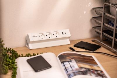 Basco Möbel-Steckdose, 3 x Steckdose mit Erdung, USB A+C, 1,5 m Kabel, weiß mit Montage