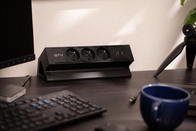 Basco Möbelsteckdose, 3 x Steckdose mit Erdung, USB A+C, 1,5m Kabel, schwarz mit Montage