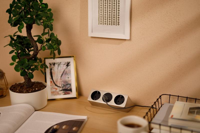 Möbelsteckdose SOFITO, 2xSCHUKO, USB A+C, Kabel 1,5 m, Edelstahl