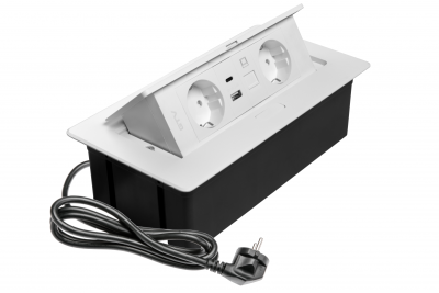 Möbelsteckdose MULTISOFT, 2xSCHUKO, USB A+C, RJ45, Kabel 1,5 m, weiß