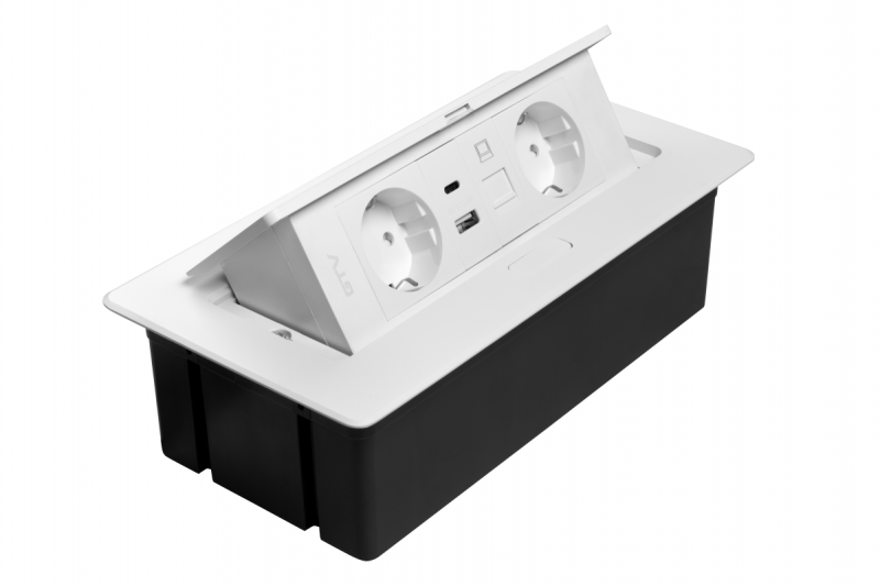 Möbelsteckdose MULTISOFT, 2xSCHUKO, USB A+C, RJ45, Kabel 1,5 m, weiß