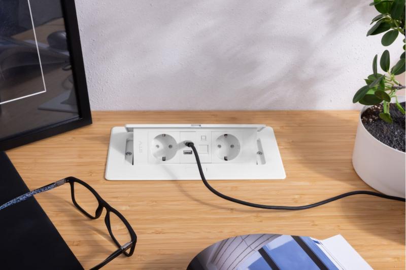 Möbelsteckdose MULTISOFT, 2xSCHUKO, USB A+C, RJ45, Kabel 1,5 m, weiß