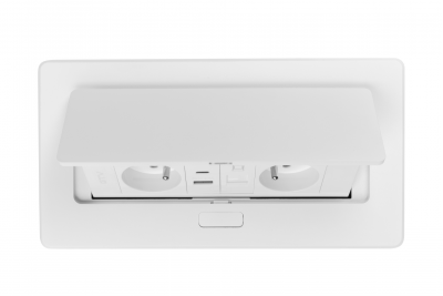 MULTISOFT Möbelsteckdose 2x Steckdose mit Erdung, USB A+C, RJ45, Stromkabel mit Stecker, Weiß