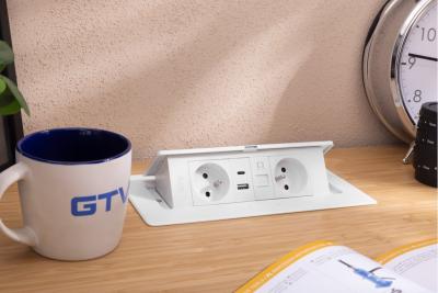 MULTISOFT Möbelsteckdose 2x Steckdose mit Erdung, USB A+C, RJ45, Stromkabel mit Stecker, Weiß
