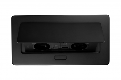 MULTISOFT Möbeleinbausteckdose 2x Steckdose mit Erdung, USB A+C, RJ45, Stromkabel mit Stecker, Schwarz