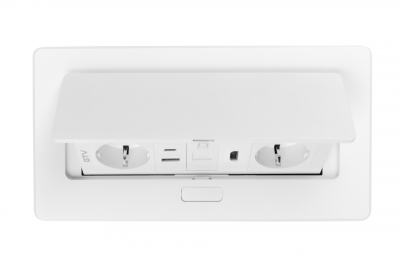 Möbelsteckdose MULTISOFT, 2xSCHUKO, USB A+C, RJ45, HDMI, Kabel 1,5 m, weiß