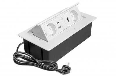 Möbelsteckdose MULTISOFT, 2xSCHUKO, USB A+C, RJ45, HDMI, Kabel 1,5 m, weiß