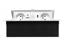 MULTISOFT Möbeleinbausteckdose 2x Steckdose mit Erdung, USB A+C, RJ45, HDMI, Stromkabel mit Stecker, Weiß
