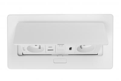 MULTISOFT Möbeleinbausteckdose 2x Steckdose mit Erdung, USB A+C, RJ45, HDMI, Stromkabel mit Stecker, Weiß