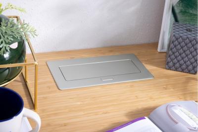 MULTISOFT Möbelsteckdose 2x Steckdose mit Erdung, USB A+C, RJ45, HDMI, Stromkabel mit Stecker, Aluminium