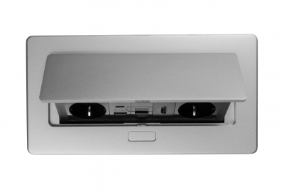 MULTISOFT Möbelsteckdose 2x Steckdose mit Erdung, USB A+C, RJ45, HDMI, Stromkabel mit Stecker, Aluminium