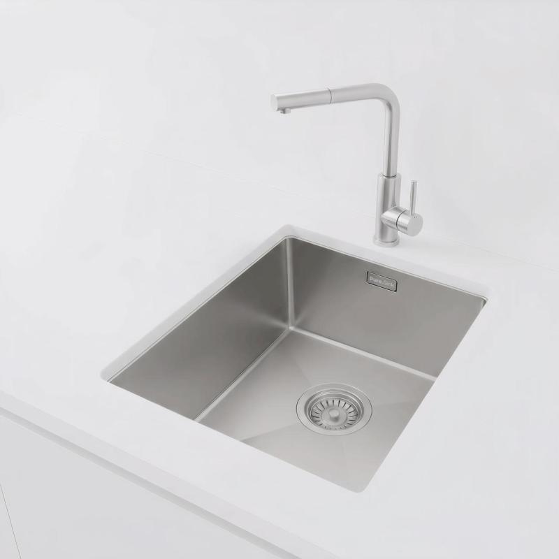 Pure.Sink Luxion Edelstahlspüle 36 x 40 cm Unterbau, flach eingebaut und aufgesetzt PLX3640-02