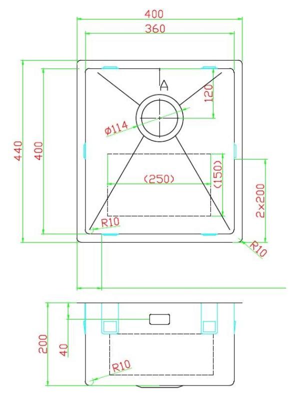 Pure.Sink Luxion Goldfarbene Spüle 36 x 40 cm Unterbau, flach eingebaut und aufgesetzt PLX3640-60