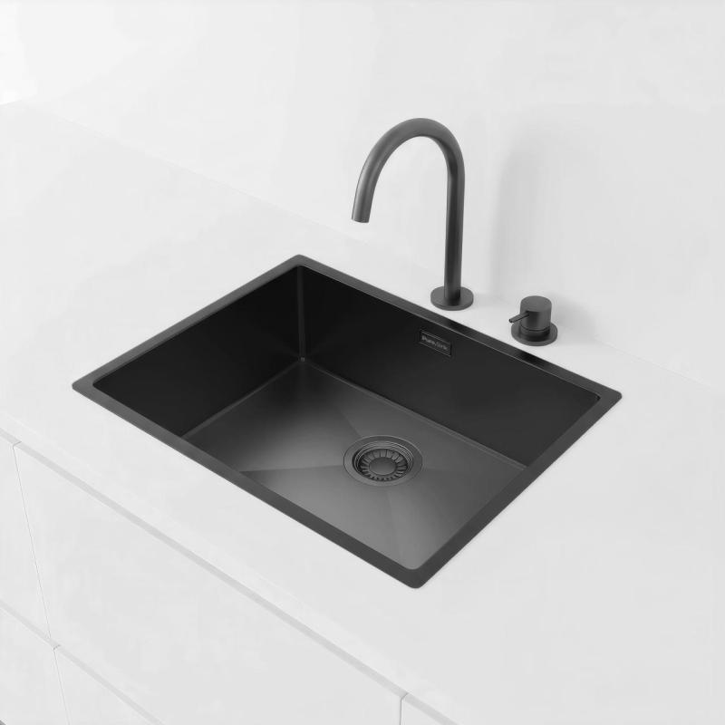 Pure.Sink Luxion PVD Schwarze Spüle 50 x 40 cm Unterbau, flach eingebaut und aufgesetzt PLX5040-63