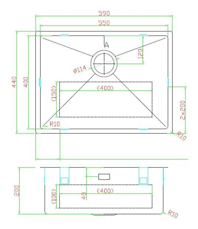 Pure.Sink Luxion Edelstahlspüle 55 x 40 cm Unterbau, flach eingebaut und Aufsatz PLX5540-02