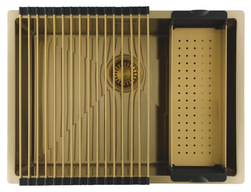 Pure.Sink Luxion Goldene Spüle 55 x 40 cm Unterbau, flach eingebaut und Aufsatz PLX5540-60