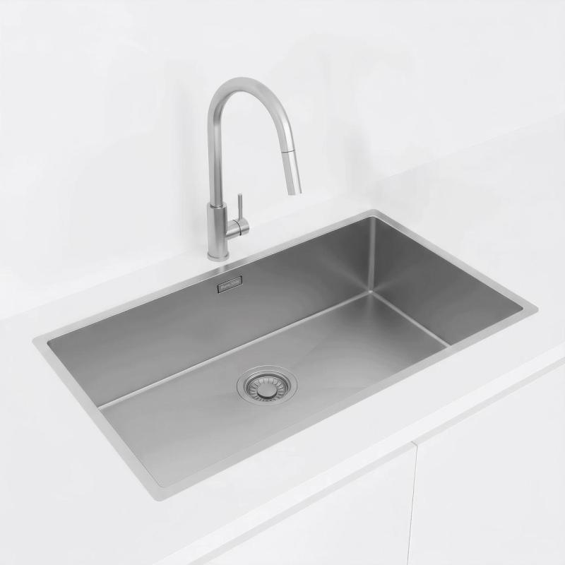 Pure.Sink Luxion Große Edelstahlspüle 74 x 40 cm Unterbau, flach eingebaut und Aufsatz PLX7440-02