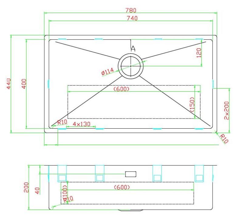 Pure.Sink Luxion Große PVD-Spüle, schwarz, 74 x 40 cm, Unterbau, flach eingebaut und Aufsatz PLX7440-63