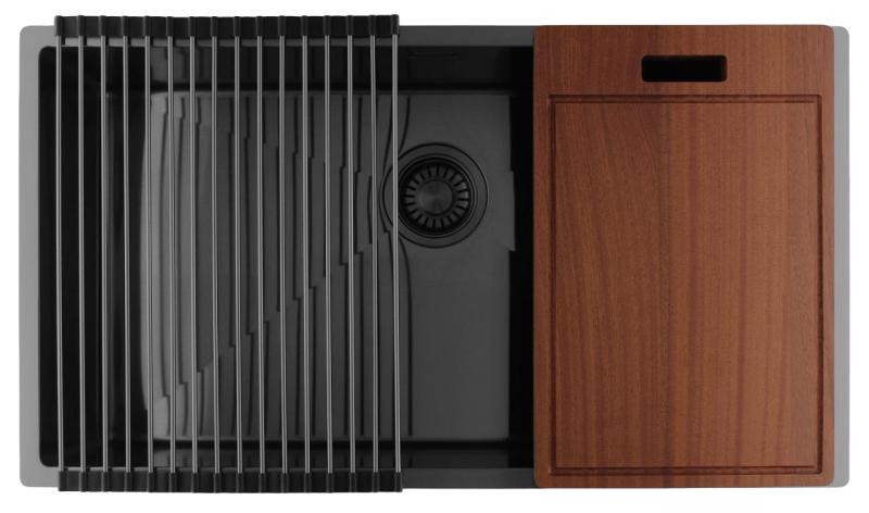 Pure.Sink Luxion Große Gun-Metal-Spüle 74 x 40 cm Unterbau, flach eingebaut und Aufsatz PLX7440-61