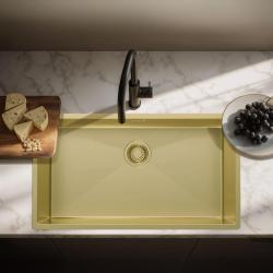 Pure.Sink Luxion Große goldene Spüle 74 x 40 cm Unterbau, flach eingebaut und Aufsatz PLX7440-60