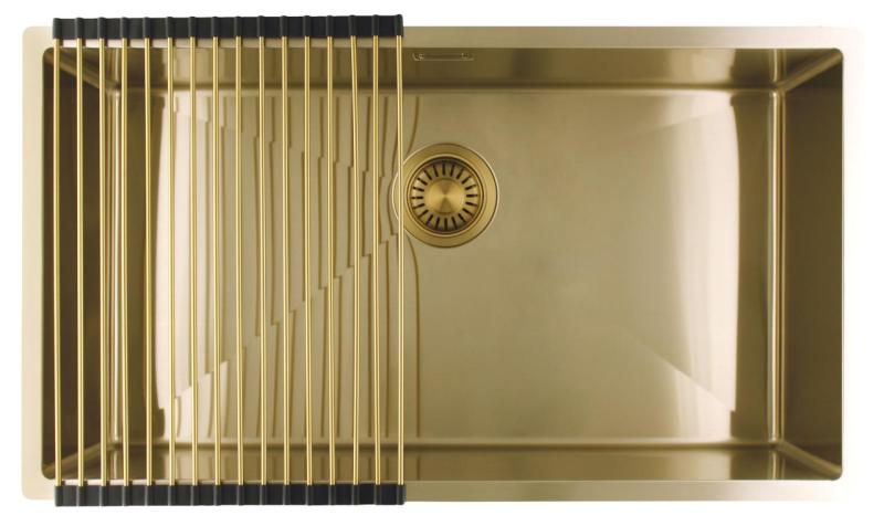 Pure.Sink Luxion Große goldene Spüle 74 x 40 cm Unterbau, flach eingebaut und Aufsatz PLX7440-60