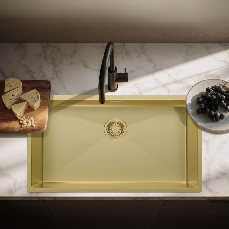 Pure.Sink Luxion Große goldene Spüle 74 x 40 cm Unterbau, flach eingebaut und Aufsatz PLX7440-60