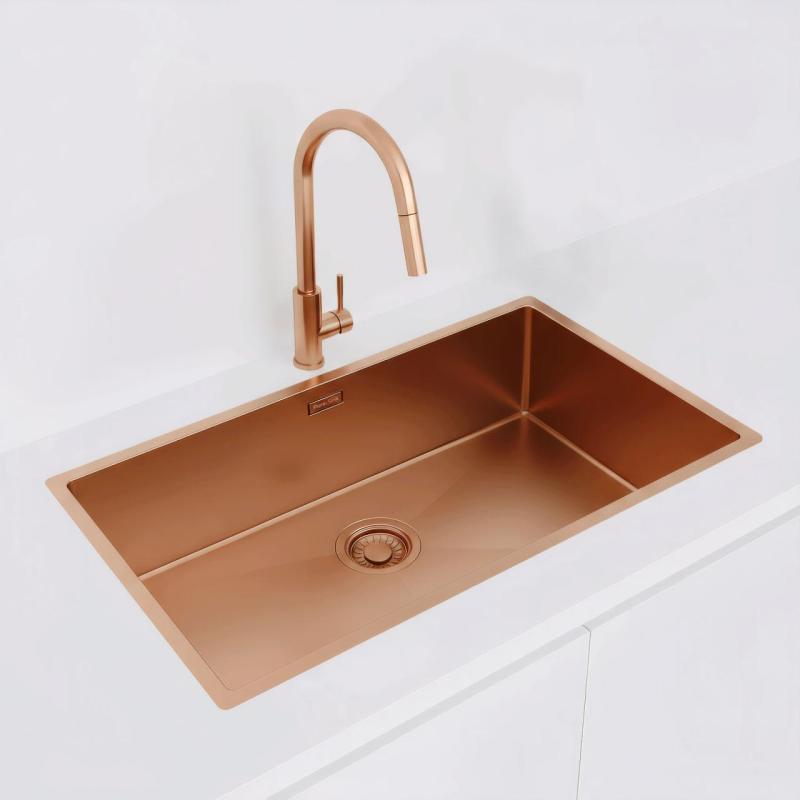 Pure.Sink Luxion Großes Kupferwaschbecken 74 x 40 cm Unterbau, flach eingebaut und Aufsatz PLX7440-62