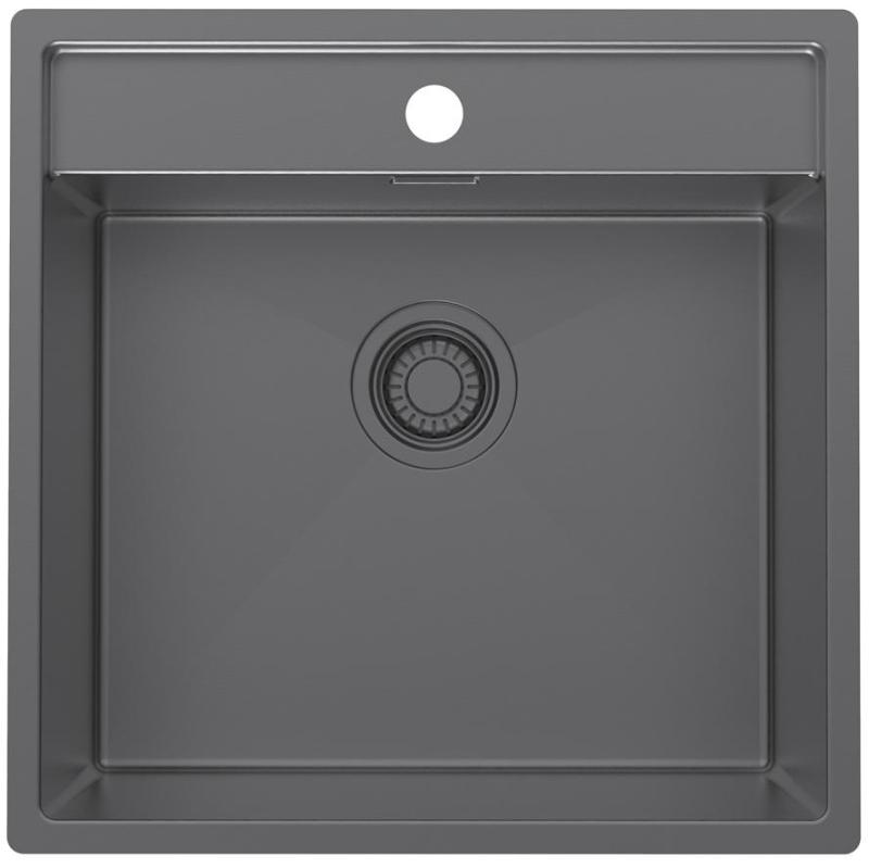 Pure.Sink Luxion Gun Metal Spülbecken 51 x 50 cm Tapwing mit Hahnlochbank PLX5150T-61