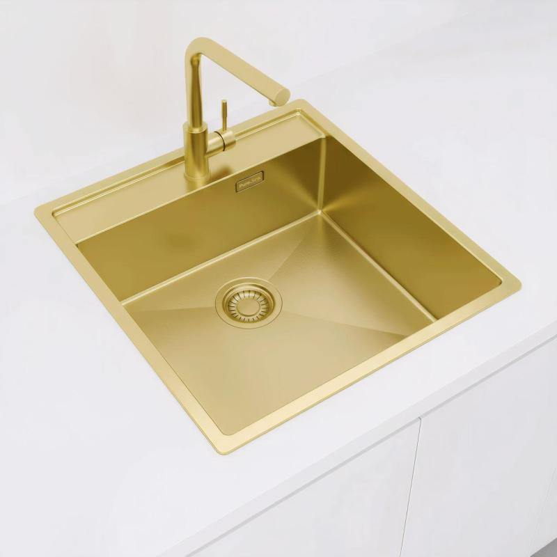 Pure.Sink Luxion Goldfarbene Spüle 51 x 50 cm Tapwing mit Hahnlochbank PLX5150T-60