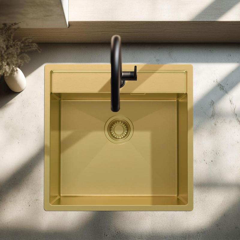 Pure.Sink Luxion Goldfarbene Spüle 51 x 50 cm Tapwing mit Hahnlochbank PLX5150T-60