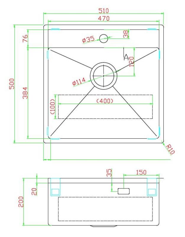 Pure.Sink Luxion Goldfarbene Spüle 51 x 50 cm Tapwing mit Hahnlochbank PLX5150T-60