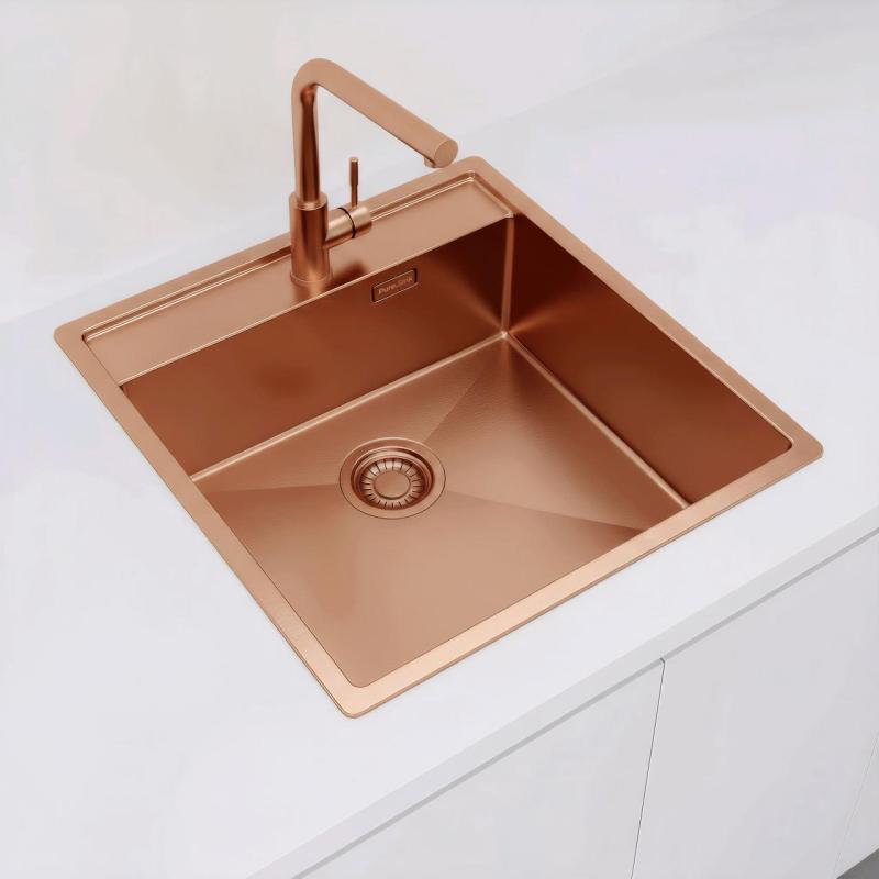 Pure.Sink Luxion Kupferspüle 51 x 50 cm Tapwing mit Hahnlochbank PLX5150T-62