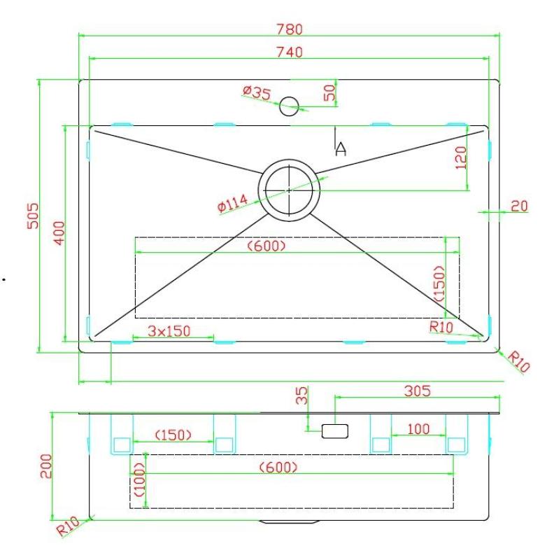 Pure.Sink Luxion PVD Große schwarze Spüle 78 x 50 cm Tapwing mit Lochbank PLX7850T-63