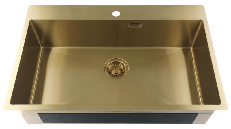 Pure.Sink Luxion Große goldene Spüle 78 x 50 cm Tapwing mit Lochbank PLX7850T-60