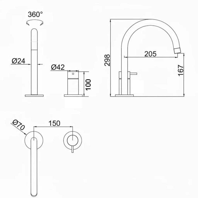 Pure.Sink Luxion 2-Loch-Küchenarmatur aus massivem Edelstahl mit rundem Auslauf PLX2HR-02