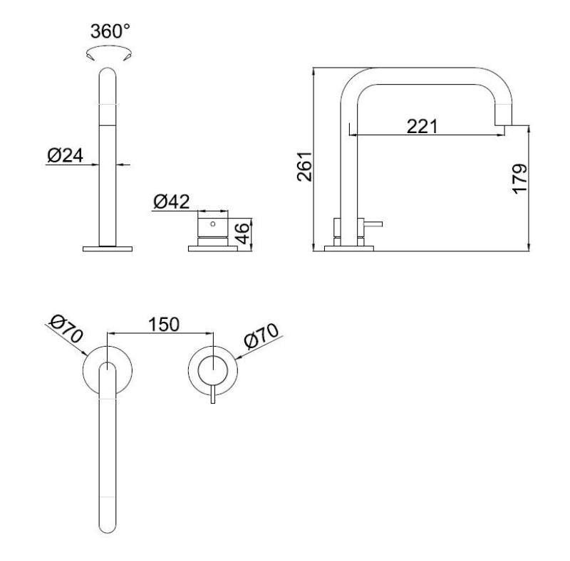 Pure.Sink Luxion 2-Loch-Küchenarmatur aus massivem Edelstahl mit U-Auslauf PLX2HU-02