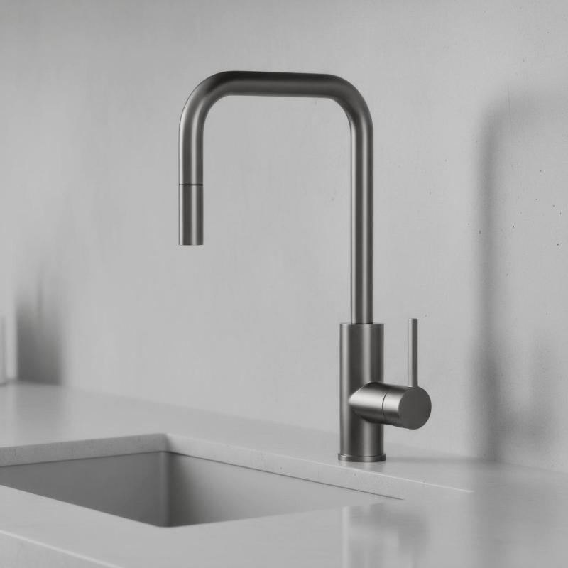 Pure.Sink Luxion Gun Metal Küchenarmatur quadratisch mit ausziehbarem Auslauf PLXSQUA-61