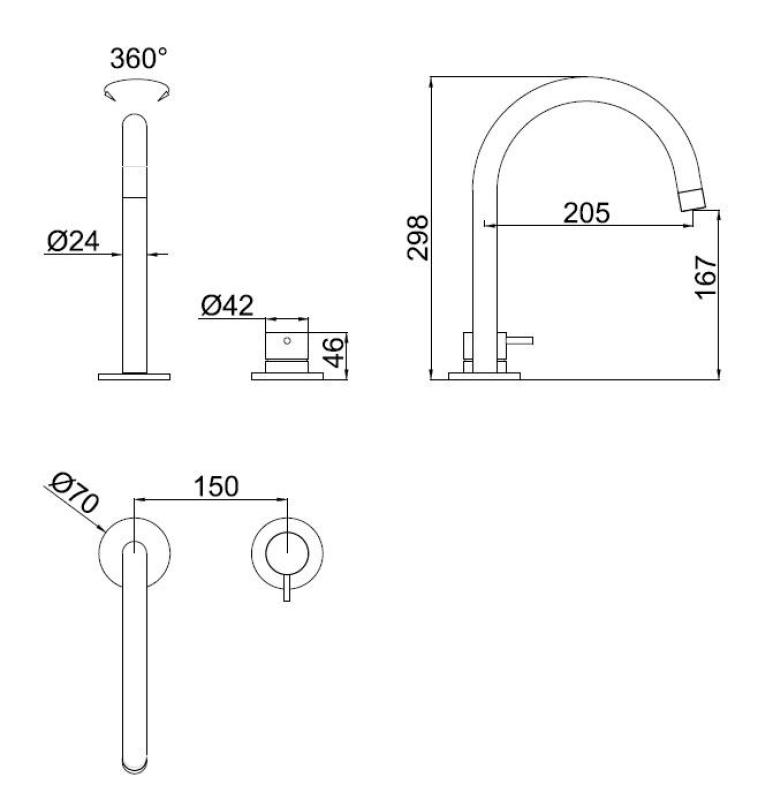 Pure.Sink Luxion 2-Loch-Küchenarmatur in Gold mit rundem Auslauf PLX2HR-60