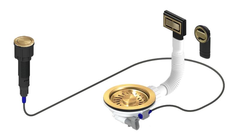 Granitemy Goldener Abflusssatz inklusive Druckknopf-Abfall mit Stecker, plus rechteckiger und runder Überlauf 1208971743