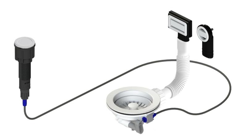 Granitemy Weißes Abflussset inklusive Druckknopf-Abfall mit Stopfen, plus rechteckiger und runder Überlauf 1208971747