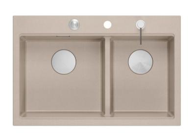 Quadri Hard Rock Doppelter Beige Granit Aufbauwaschbecken 76x50 cm mit Edelstahlstopfen und Zubehör 1208971749